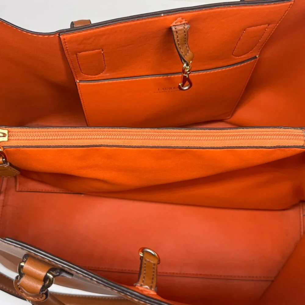 Lauren Ralph Lauren Dryden Marcy Satchel Brown Leather Structured Tote Bag